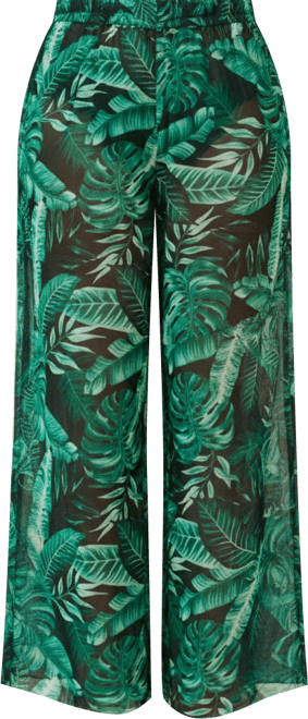 Women's Palm Print Wide Leg Resort Pants
