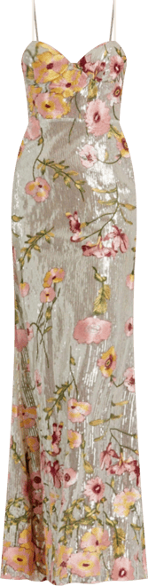 Women's Sleeveless Bustier Floral Applique Gown