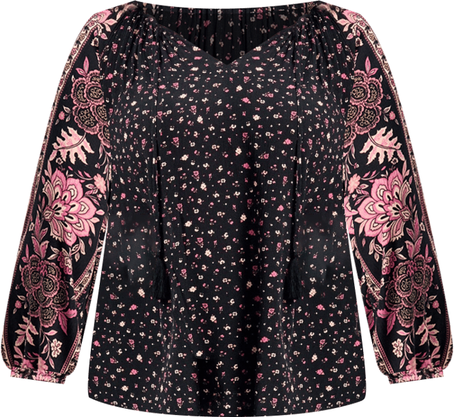 Women's Eliana Border Print Sleeve Peasant Top