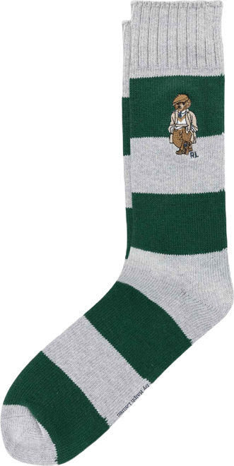 Men's Embroidered Rugby Bear Crew Socks