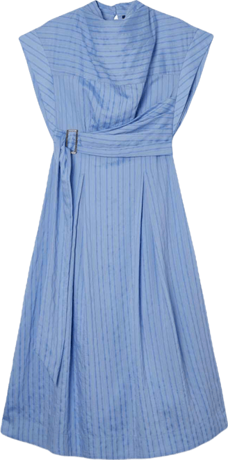 Women's Belted Woven Midi Shirt Dress