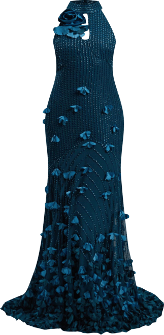 Women's Petite Woven Maxi Rosette Dress