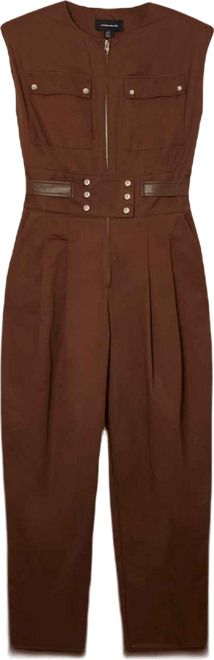 Women's Cotton & Faux Leather Utility Jumpsuit