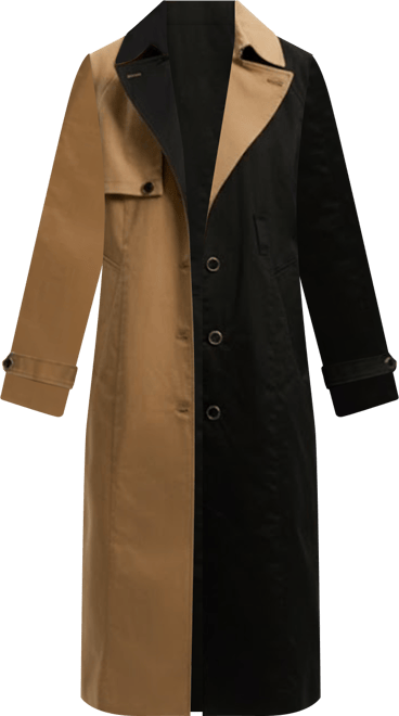 Women's Color Block Belted Tailored Trench Coat