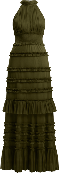 Women's Tulle Layered Halter Neck Maxi Dress