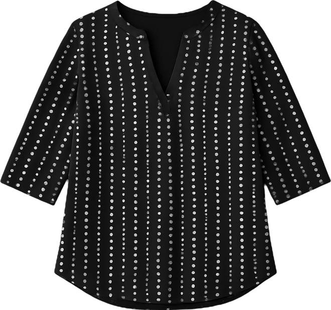 Women's Plus Size Split-Neck Foil Top