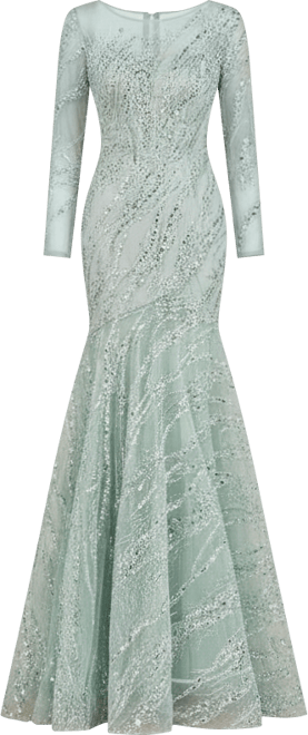 Women's Long Sleeve Mermaid Beaded Gown