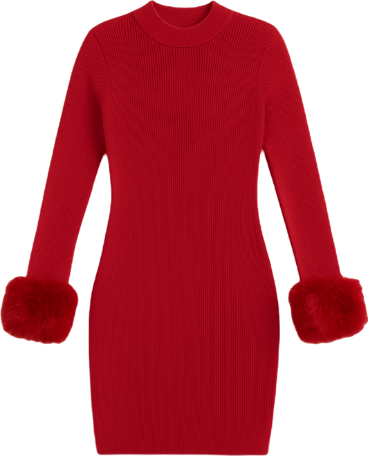 Juniors' Long Sleeve Mock Neck Slim Sweater Dress