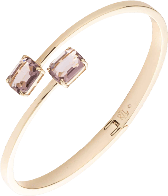Glass Stone Gold-Tone Jet Bypass Cuff Bracelet