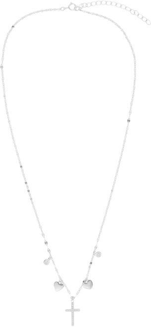 Cubic Zirconia Cross Heart Pendant Necklace (0.29 ct. t.w.) in Sterling Silver (also in 14K Gold Over Sterling Silver)