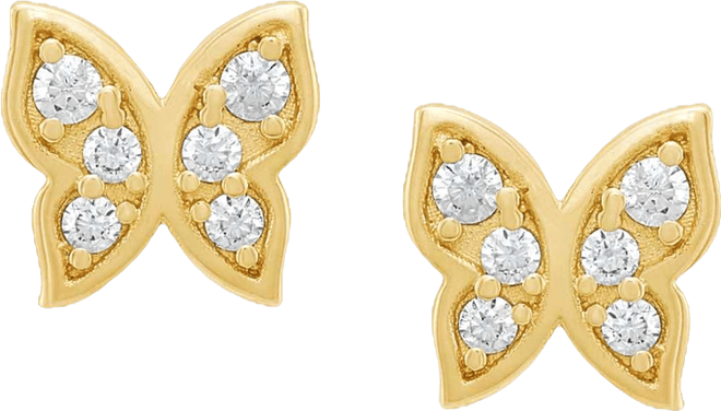 Children's White Cubic Zirconia Butterfly Earrings in 14K Yellow Gold