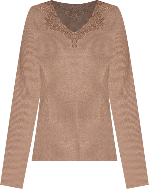Women's Long Sleeve Crochet V-Neck Top