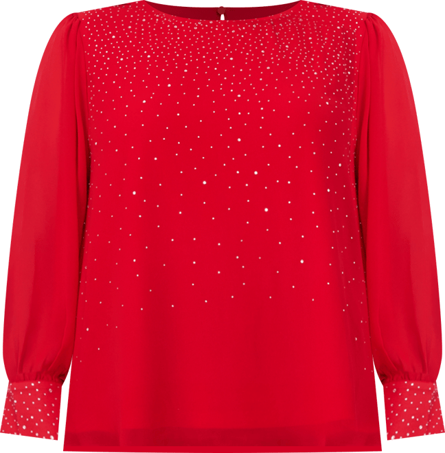 Plus Size Rhinestone Embellished Balloon Sleeves Top