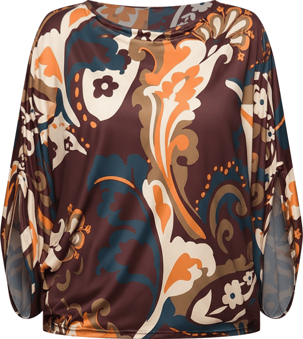 Plus Size Brown Paisley Print Dolman Sleeve Top