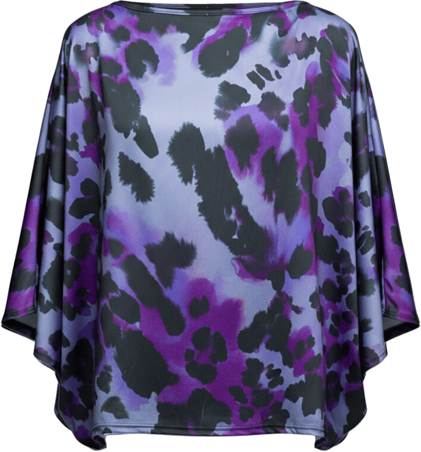 Women's Purple Animal Print Boat Neck Dolman Sleeve Top