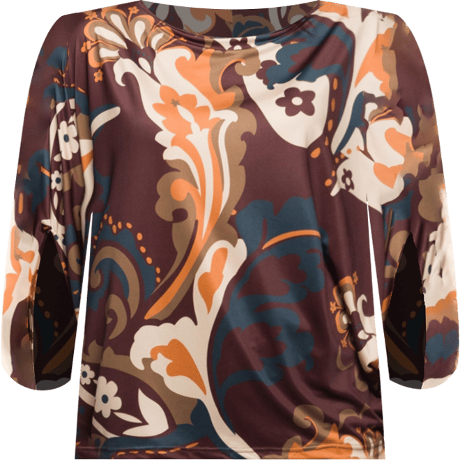 Women's Brown Paisley Print Dolman Sleeve Top