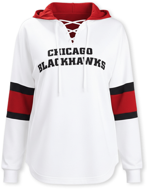 Women's&nbsp;White Chicago Blackhawks Goal Zone Long Sleeve Lace-Up Hooded T-Shirt