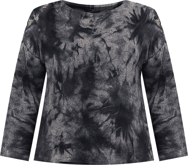 Plus Size Tie Dye Cozy Button Shoulder Long Sleeve Top