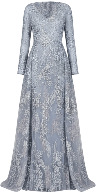 Women's Lace Long Sleeve Gown with Overskirt