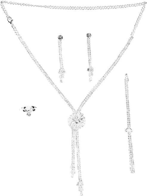 Women's Silver Bling Drop Necklace, Earrings, Bracelet And Ring (Set Of 4)