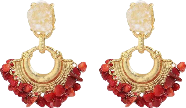 Women's Red Cluster Stone Drop Earrings