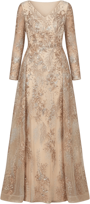 Women's Lace Long Sleeve Gown with Overskirt