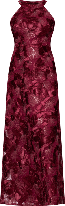 Petite Sleeveless Floral Sequin Sheath Gown