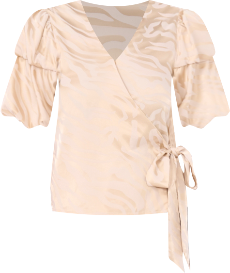 Women's Bubble Sleeve V-Neck Wrap Tie Top