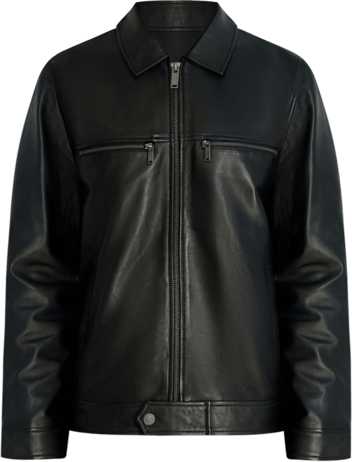 Men's Collared Leather Jacket
