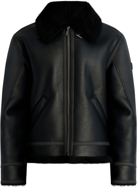 Men's Sherpa Lined Faux Leather Collared Jacket