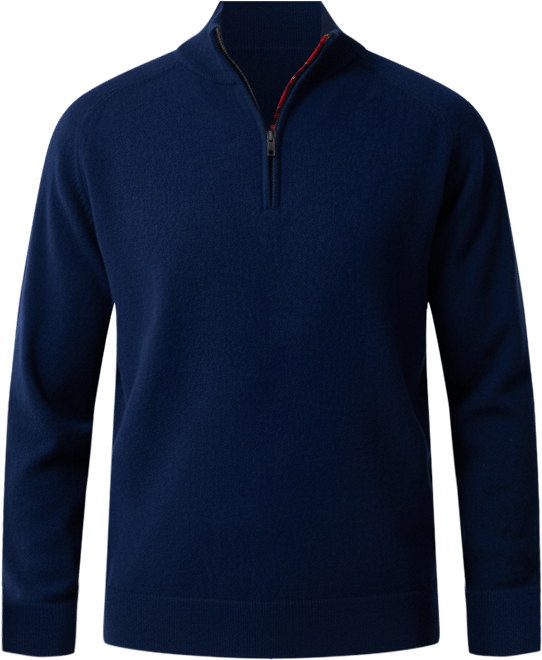 Men's Navy Wool/Cashmere Qtr Zip Jumper