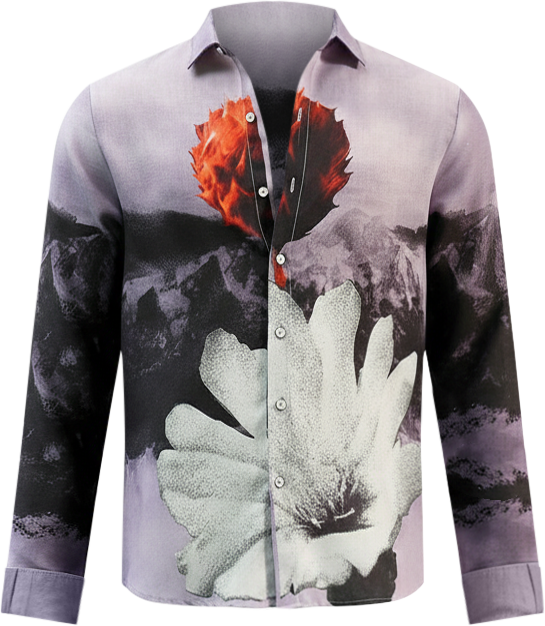 Men's Purple Floral Printed Shirt With Spread Collar