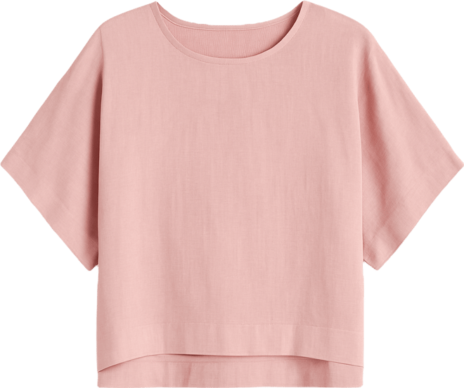 Linen Drop Shoulder Short Sleeve Top