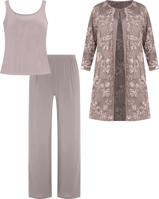 Women's Soutache Long Jacket, Necklace Top & Pants Set