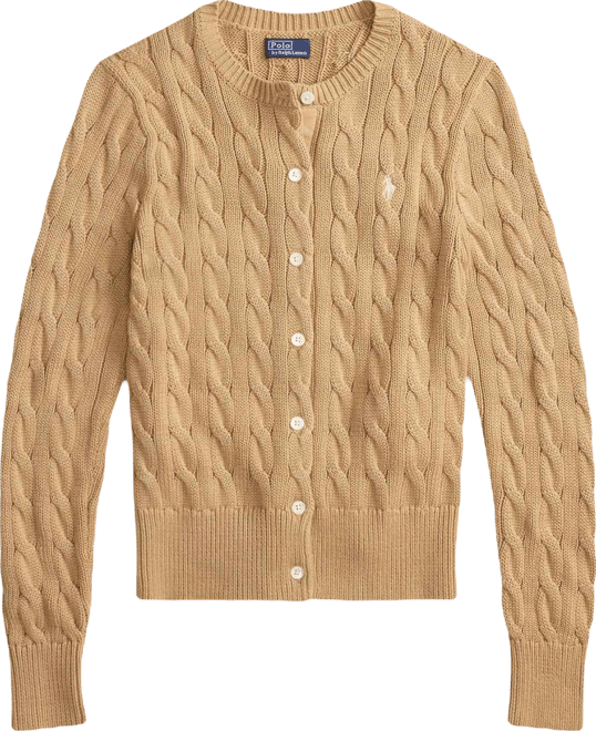 Women's Cable-Knit Cotton Crewneck Cardigan Sweater