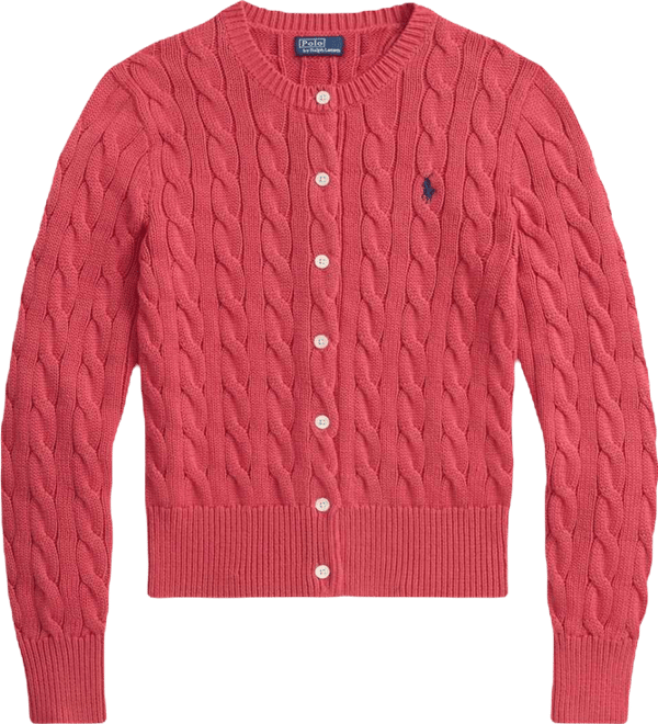 Women's Cable-Knit Cotton Crewneck Cardigan Sweater