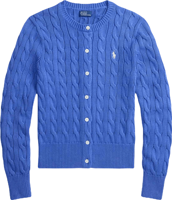 Women's Cable-Knit Cotton Crewneck Cardigan Sweater