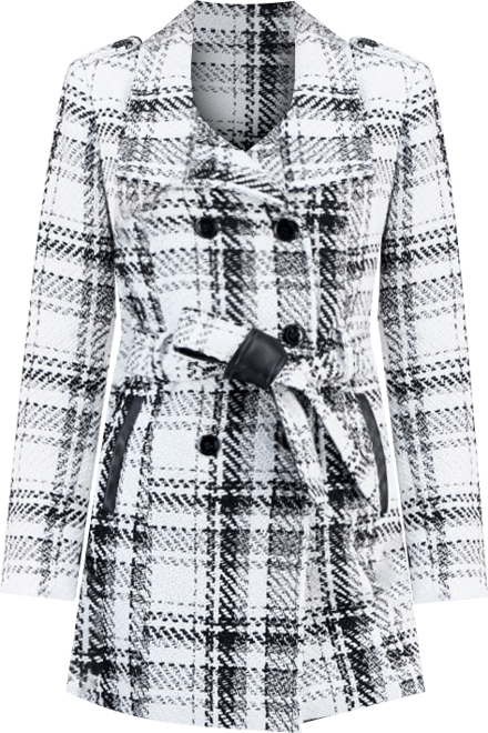 Juniors' Plaid Funnel-Neck Trench Coat