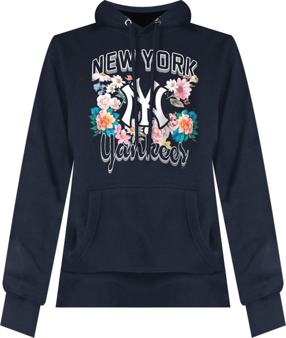 Women's Navy New York Yankees Flowers Graphic Pullover Hoodie