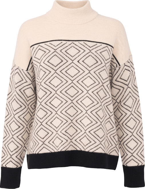 Women's Diamond Motif Mock Neck Long Sleeve Sweater
