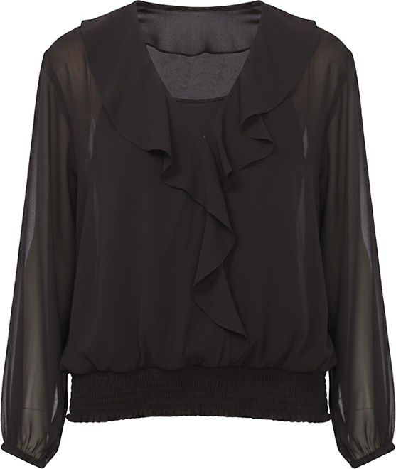 Women's Overlapping Long Sleeve Ruffle Top