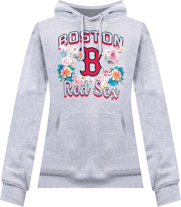 G-Ill 4Her by Carl Banks Women'sHeather Gray Boston Red Sox Flowers Graphic Pullover Hoodie