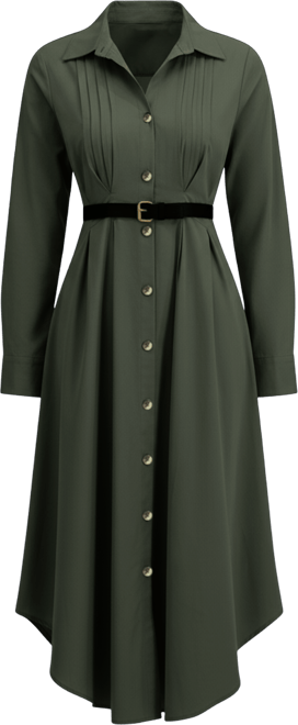 Women's Collar Front Belted Shirt Dress