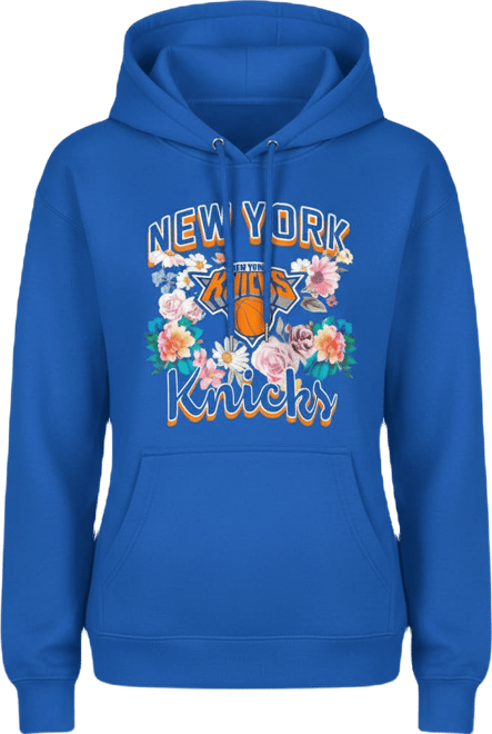 Women's Blue New York Knicks Flowers Team Logo Graphic Fleece Pullover Hoodie