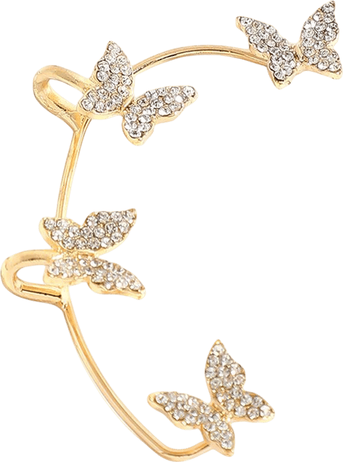 Women's Gold Embellished Butterfly Earcuff Earrings