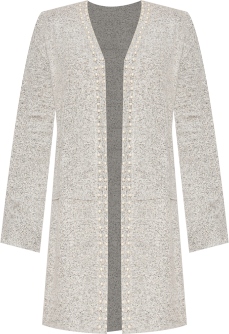 Plus Size Cozy Pocket Cardigan Sweater with Cultivated Pearls