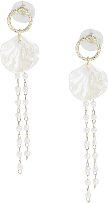 Women's White Shell Drop Earrings
