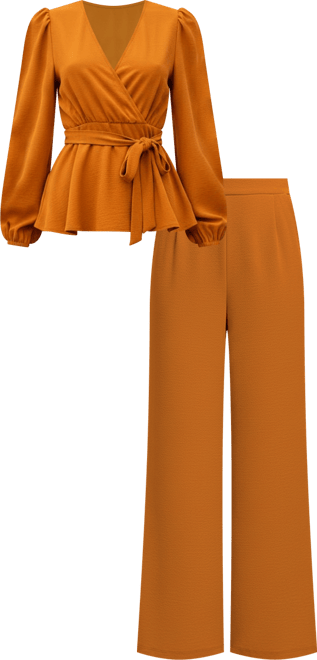 Women's Elegant V-Neck Top & Wide-Leg Pants Matching Set