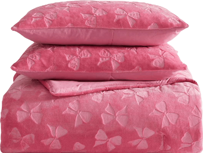 Flirty Bows Embossed Plush Comforter Set, Full/Queen