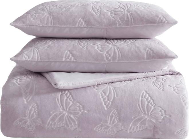Butterfly Embossed Plush Comforter Set, Full/Queen